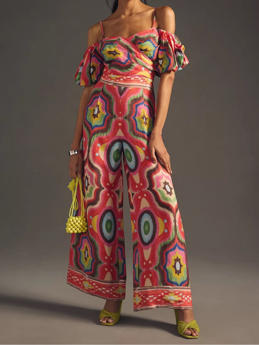 Anthropologie Ranna Gill Off-The-Shoulder Wide Leg Jumpsuit Multicolor Boho XL